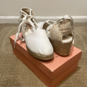 GAIMO "Valencia" Espadrille Sandal, Tie Ankle, White, size 40 (women’s 9)